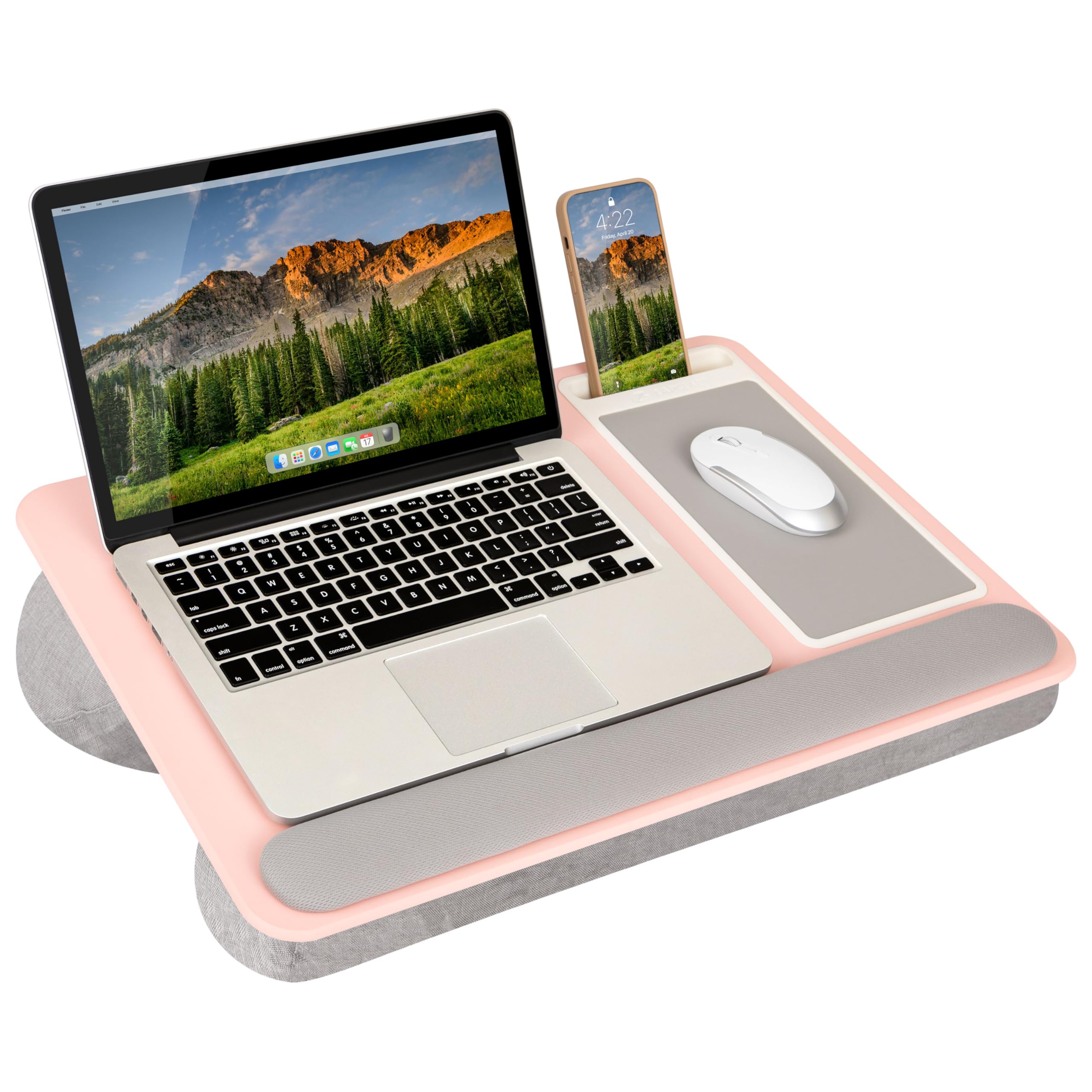LAPGEAR Home Office Pro Lap Desk with Wrist Rest, Mouse Pad, and Phone  Holder Pink Fits up to Inch Laptops Style 91604