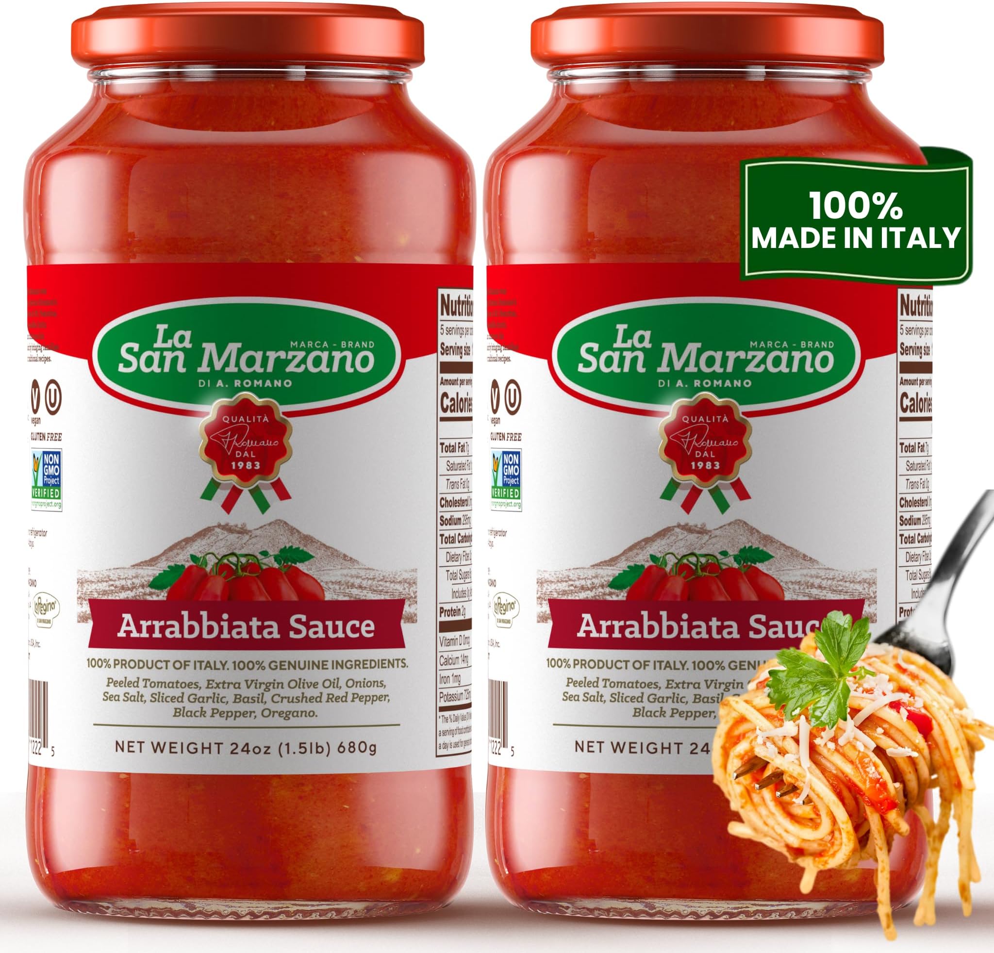 La San Marzano - Arrabiata Sauce - Pasta Sauce with 100% Made in Italy - Peeled Tomatoes with Fresh and Natural Ingredients Non-GMO, Vegan, Gluten Free, Kosher, Mediterranean Diet 24 Ounce Jar
