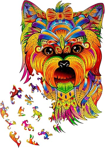 Miniatura 3 de Rompecabezas de madera para adultos y niños - Yorkie, rompecabezas de fantasía en forma de animal, 172 piezas con forma única, tamaño King (18.1 x