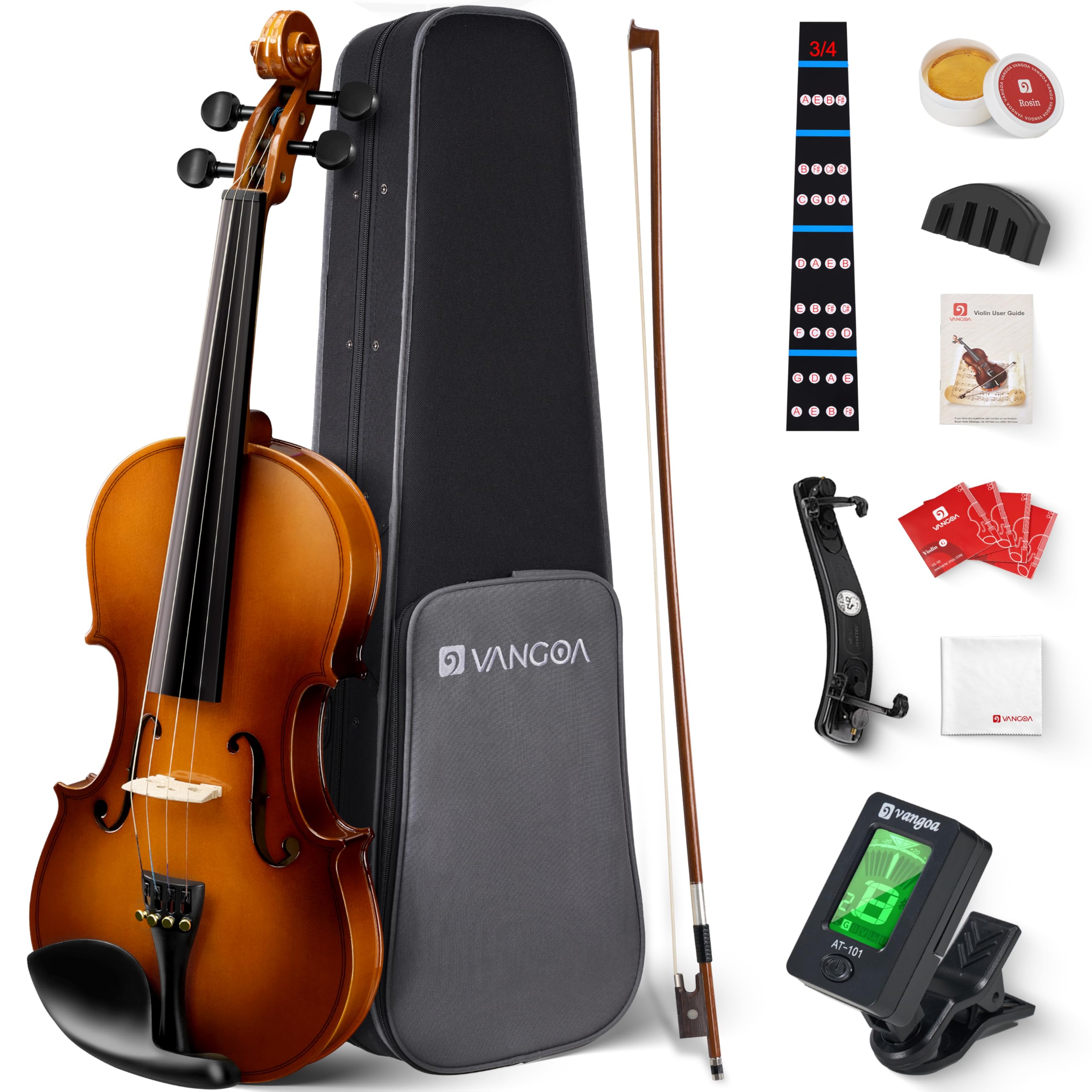 Vangoa Violin 3/4 Size for Kids Full Set, Beginners Fiddle Three Quarter Bundle Acoustic Violins Starter Kit Package w/Side Solidwood, Hard Case for School Students, Childrens, Adults Ages 9-11-12 - Image 9
