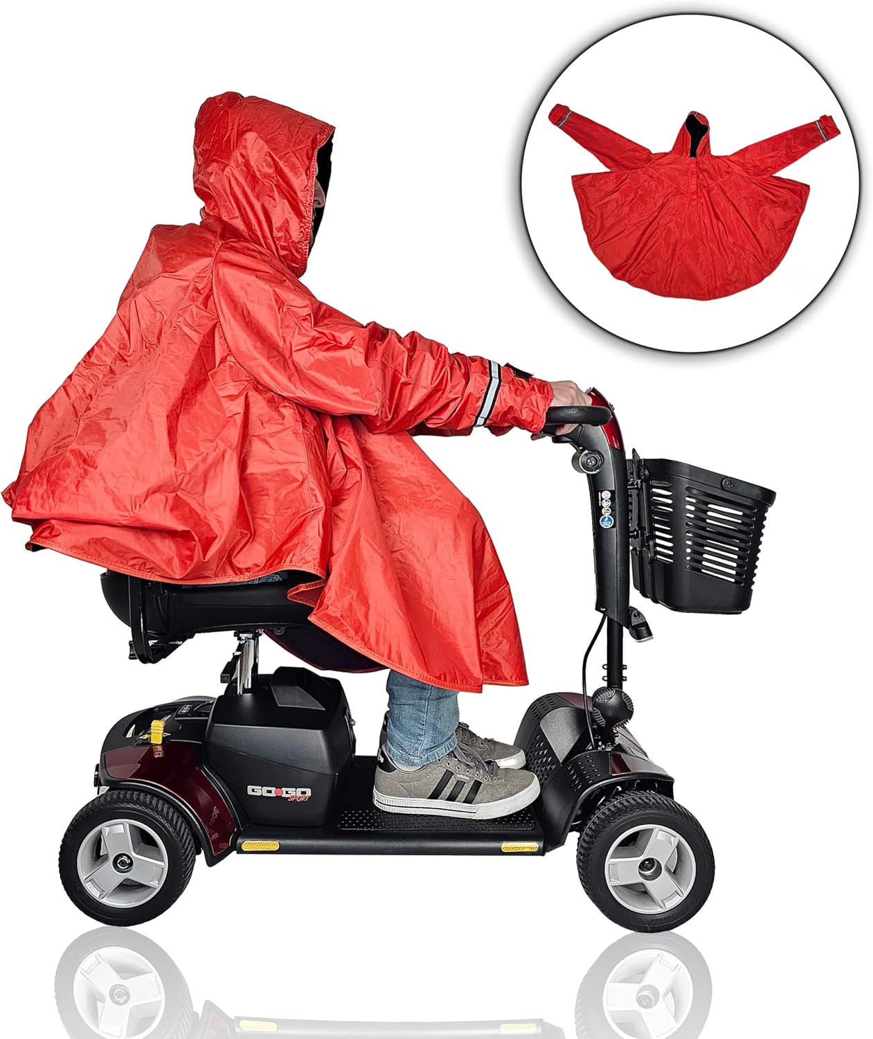 Rain PONCHO for Mobility Scooter Riders Deluxe warm Lining and safety reflectors with hood