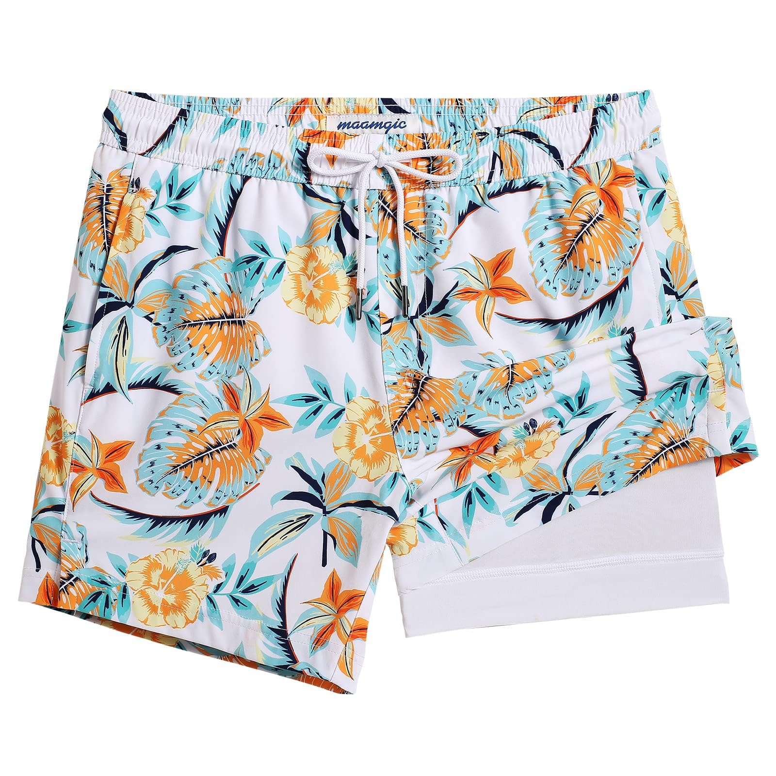 maamgic Mens 5 Inch Stretch Swimming Shorts Compression Liner Swim Trunks Swimwear Bathing Suits Beach Wear Swim Suits