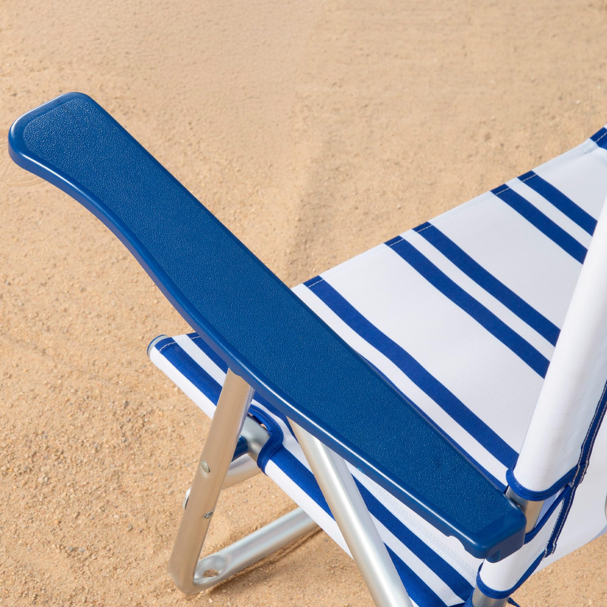 AKTIVE Lot de 2 chaises de Plage 48 x 45 x 83 cm, Rayures maritimes, 6 Positions, Protection Anti-basculement, Poids par Chaise 110 kg, Assise inférieure à 23 cm, Coussins, poignées latérales, Mode