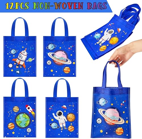 Miniatura 3 de Ctosree 192 bolsas no tejidas con temática espacial para fiestas, regalos espaciales, con asa, pulsera, vaso espacial, sellos espaciales, collar