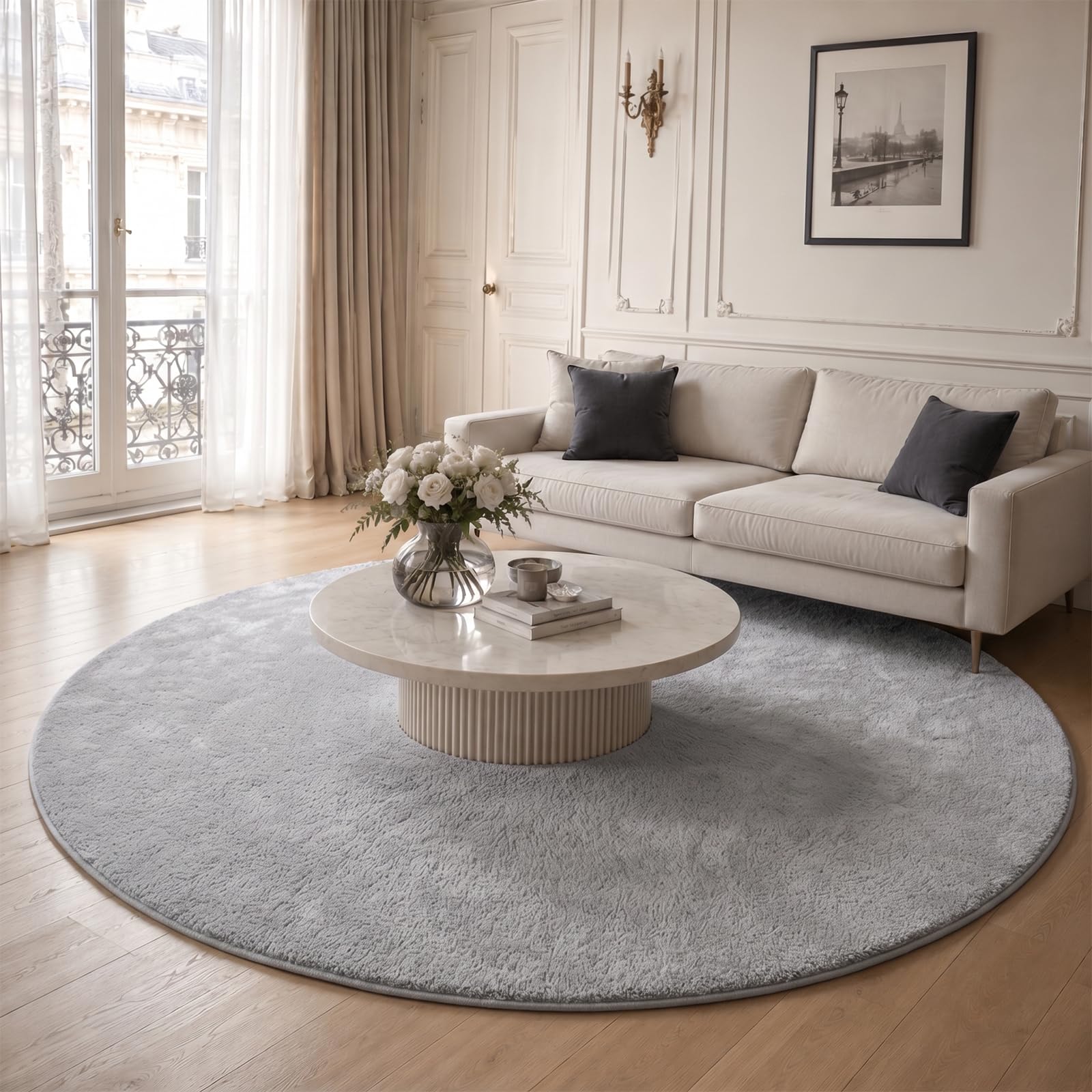 Tapis de salon ultra doux gris vounot pour chambre et terrasse ф200cm
