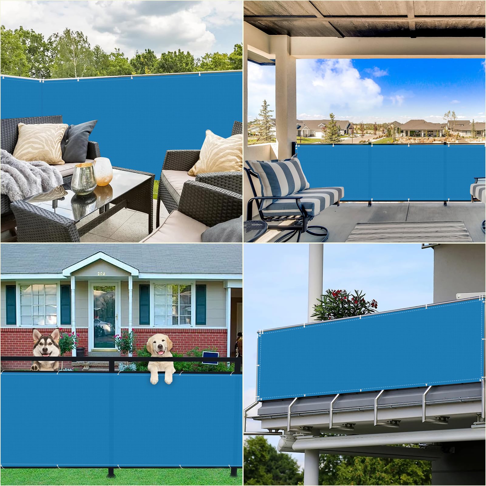 Telo Balcone 0.75 x 9m, 165g/m² Blocco UV al 96% Teli Ombreggianti Da Esterno con Fascette, Facile da Montare per Balcone Giardino Terrazza, Blu Cielo