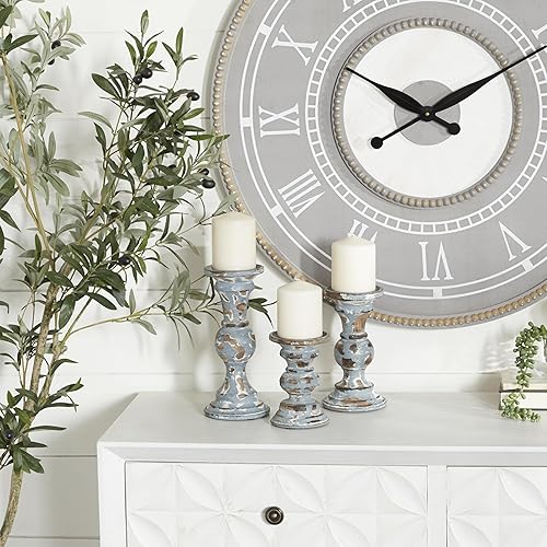 Miniatura 3 de Deco 79 Portavelas decorativo de madera, juego de 3 candelabros de 6 pulgadas, 8 pulgadas, 10 pulgadas de alto, azul claro