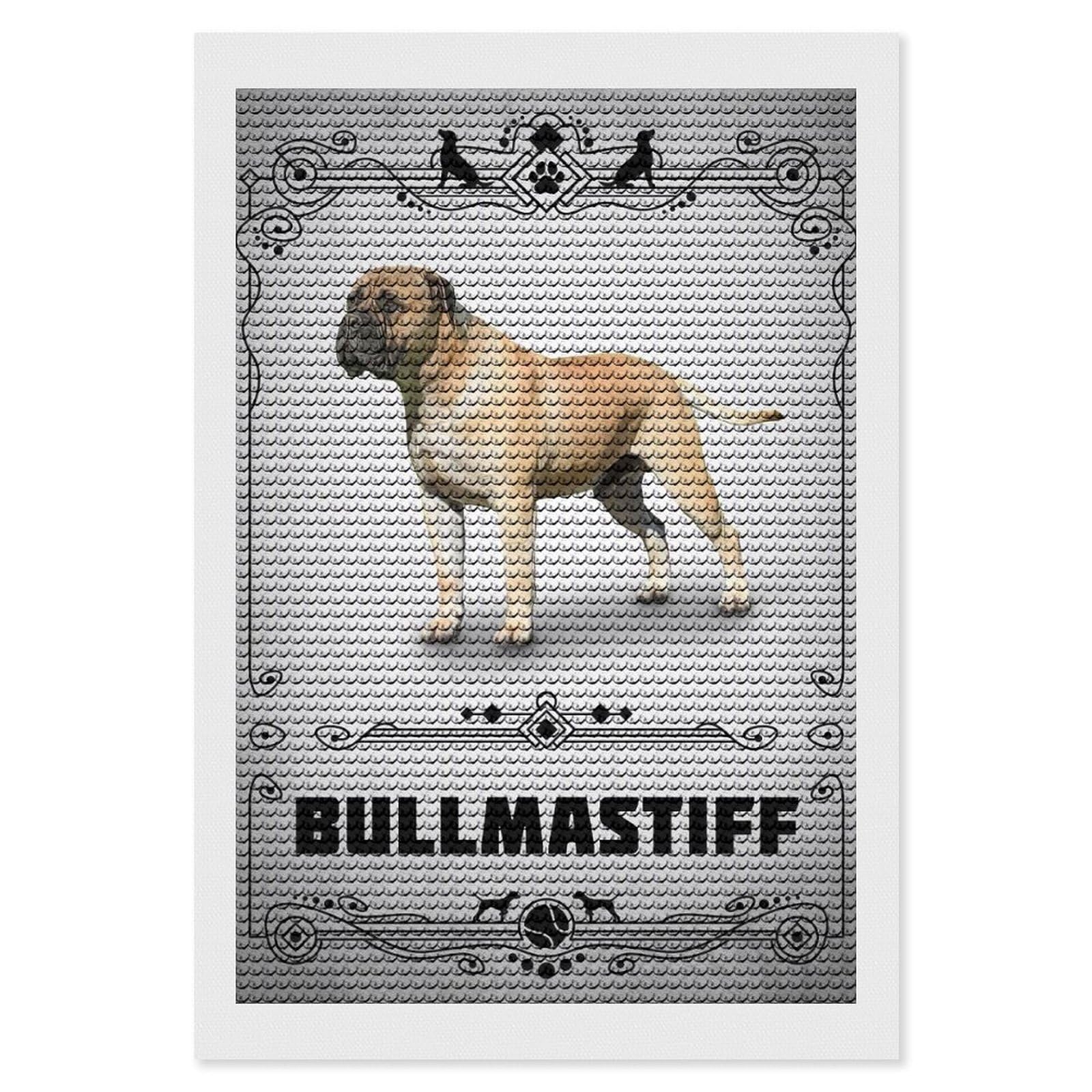 Junmoney Bullmastiff DIY Diamond Art Canvas Kit 8"x12", Simple to Start, Fun Craft Experience, Modern Decor, Gift Idea, Adhesive Canvas