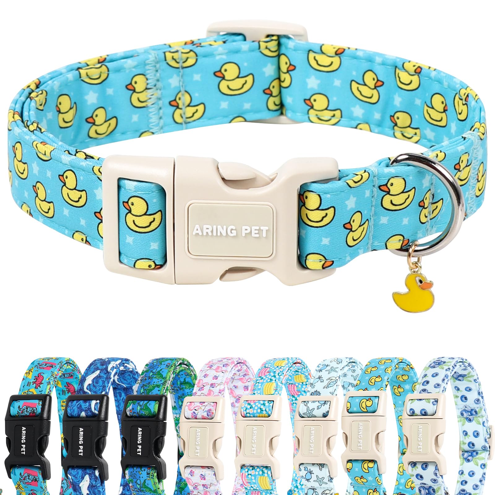 ARING PET Summer Dog Collar for Puppy Small Medium Large Dog-Blue Duck L