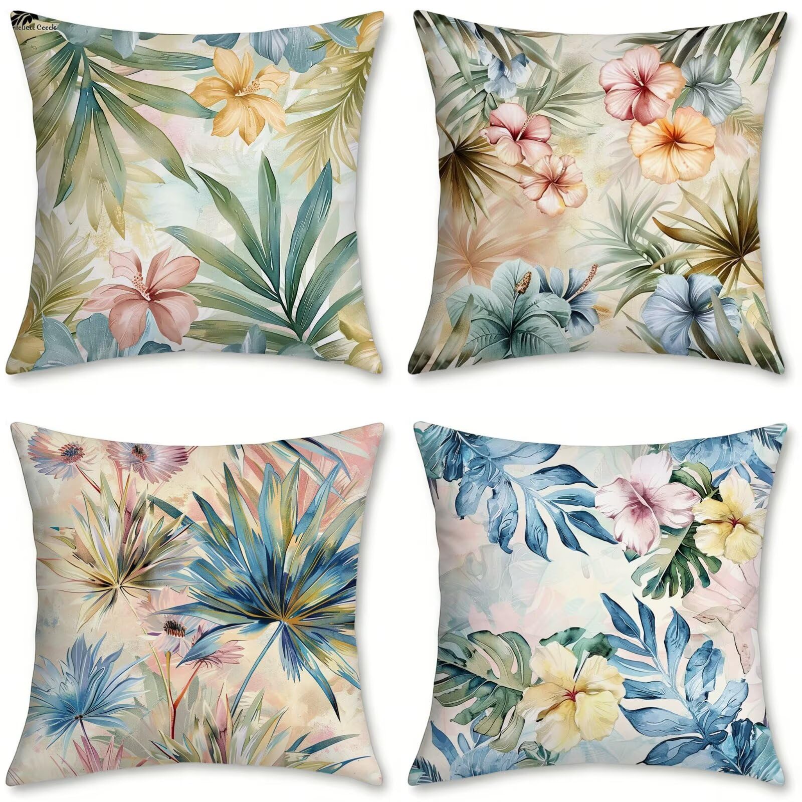 Funda cojin 60x60 exterior impermeable juego de 4 cojines de lino decorativos para sofa verde