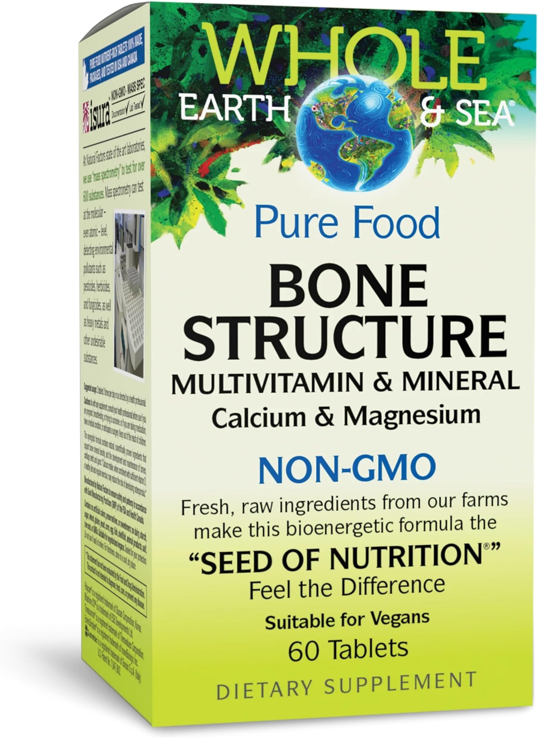 Whole Earth & Sea from Natural Factors, Bone Structure Multivitamin & Mineral, Whole Food Supplement, Vegan and Gluten Free, 60 Tablets (30 Servings)