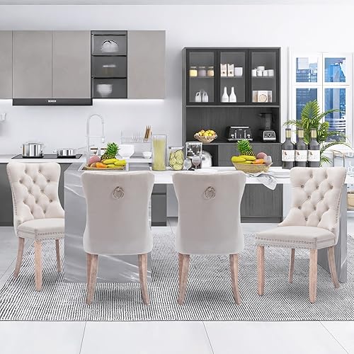 Miniatura 2 de SoarFlash Juego de 4 sillas de comedor de terciopelo, sillas laterales con respaldo alto, moderna silla auxiliar tapizada de alta gama con anillo