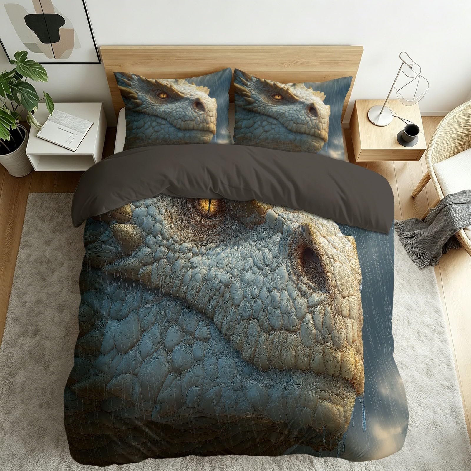 Parure de lit 1 personne dragon fantastique avec housse de couette microfibre