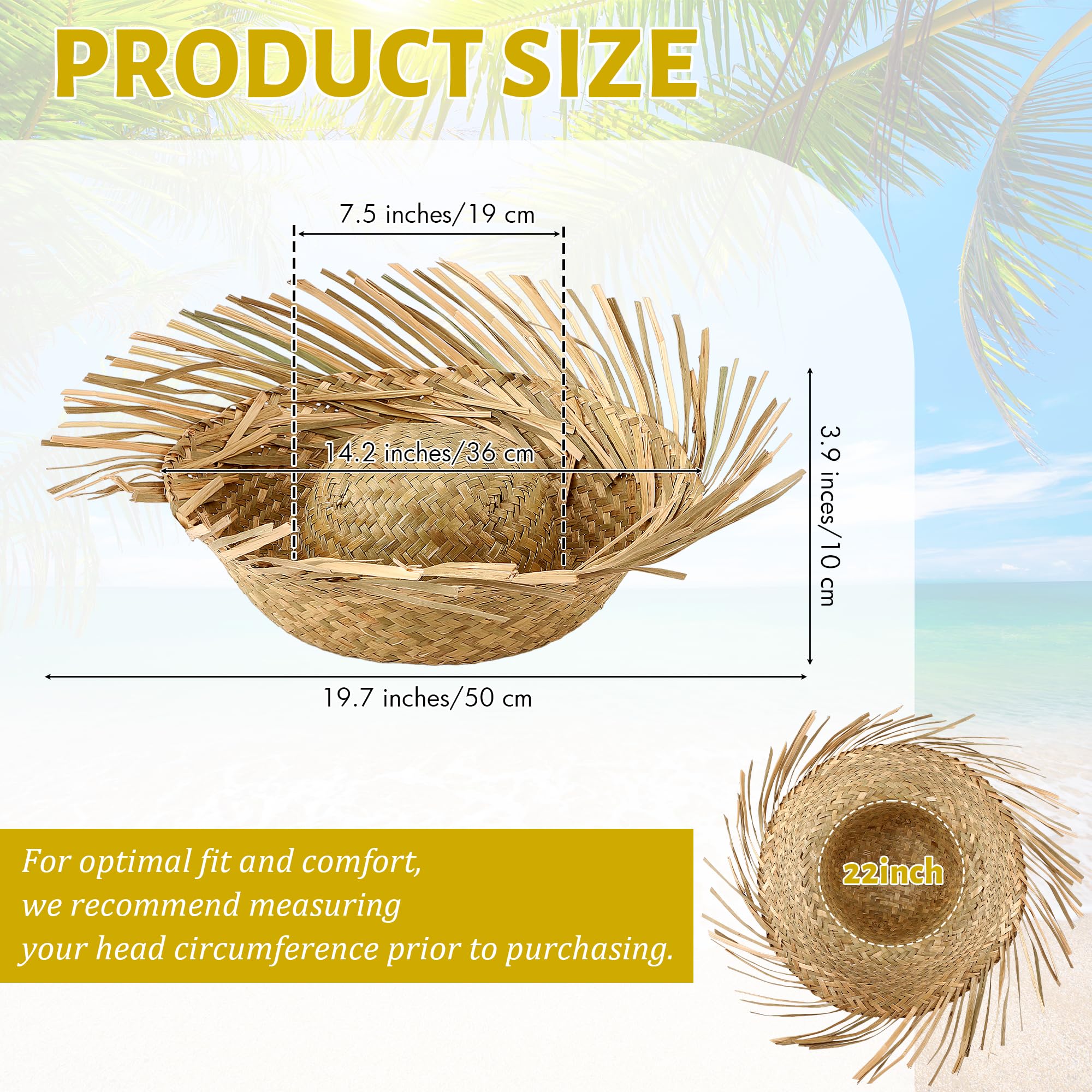 Aneco Hawaii Strohhüte Erwachsene Strohhüte Luau Hüte Beachcomber Hut Puerto Rico Pava Hut Vogelscheuche Kostüm Zubehör