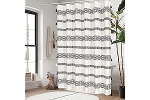 Beige and Black Shower Curtain Enhances Farmhouse Charm