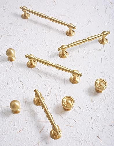 Miniatura 2 de Tirador de latón cepillado de 3.75 pulgadas para pomos de cajón de cobre, herrajes dorados para manijas de tocador (agujero a agujero de 3-34