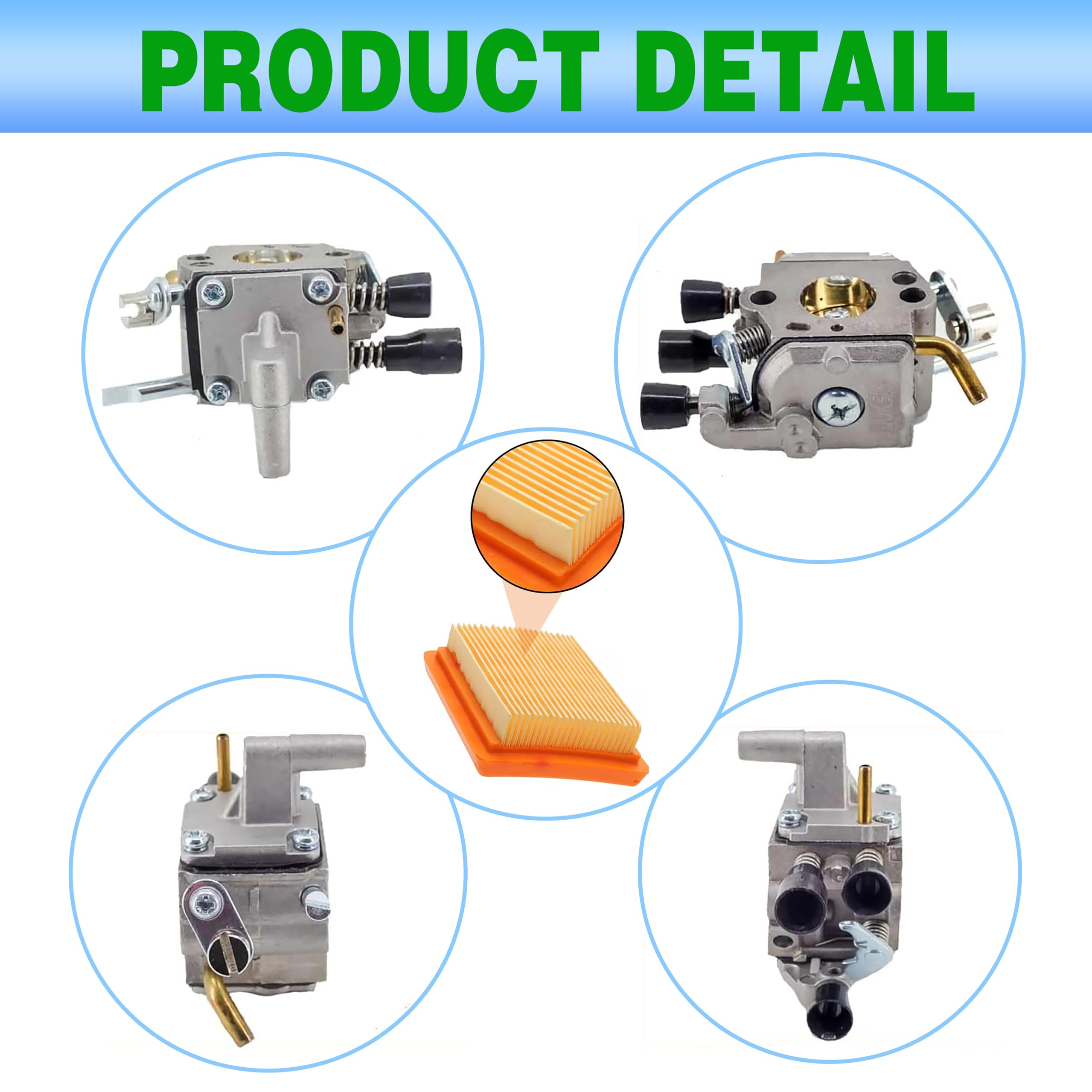 Carburateur Kit Complet Pour Débroussailleuse Stihl FS120, FS200, FS300, FS400, FS450, FS480 Et Autres Modèles - Inclut Filtre à Air, Bougie, Outil