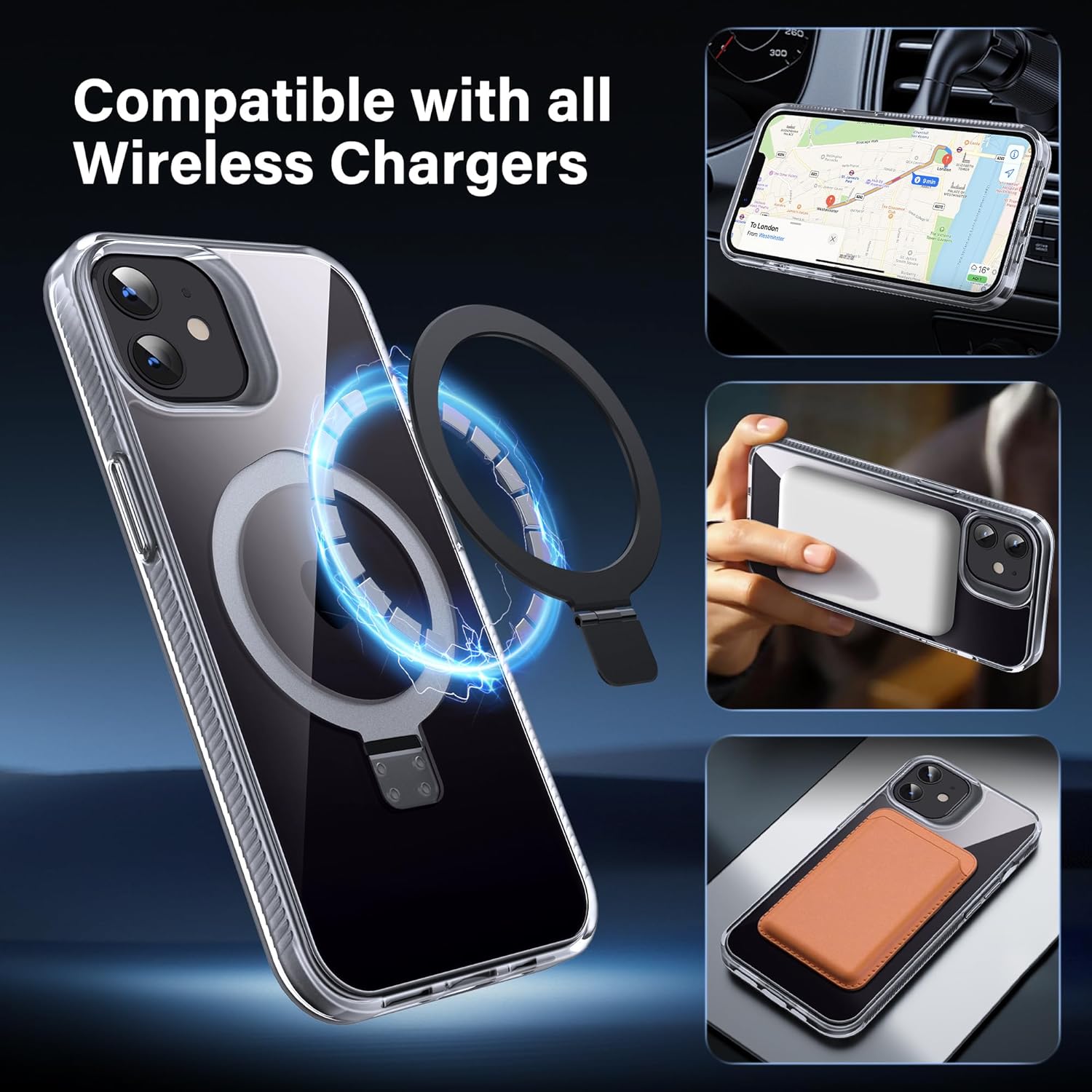 Magnetic Case for iPhone 12/12 Pro - [Built-in Invisible Stand] [Compatible with MagSafe] [Military Grade Drop Protection] Anti-Yellowing Hard Back Silicone Edge Cover, 6.1", Clear - Image 3