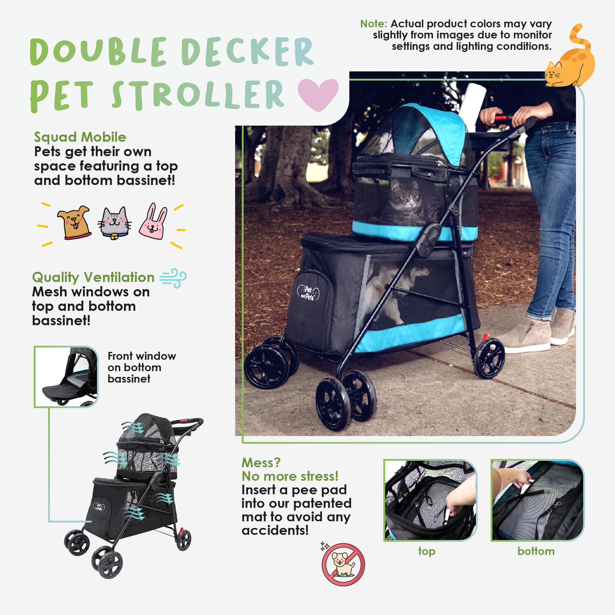 PETIQUE Pet & Pets Double Decker Pet Stroller, 11.53 Pound, Teal : Pet Supplies