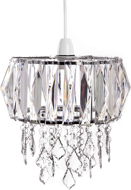 Innoteck Sparkly Ceiling Chandelier Drum Shade with Prismatic Acrylic Crystal Strips and Droplets