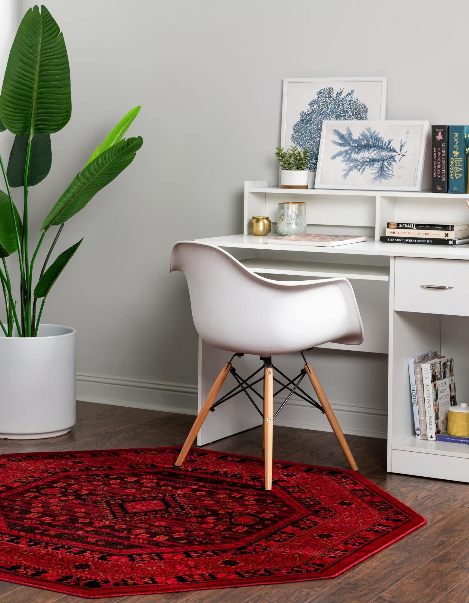 unique loom Bokhara Collection Rug 5'3x8' Red Low Rug Perfect for