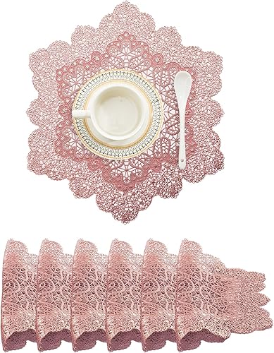 Miniatura 66 de BACKTOEDEN Juego de 6 manteles individuales redondos de color dorado claro, lavables, limpiables, resistentes al calor, manteles individuales de