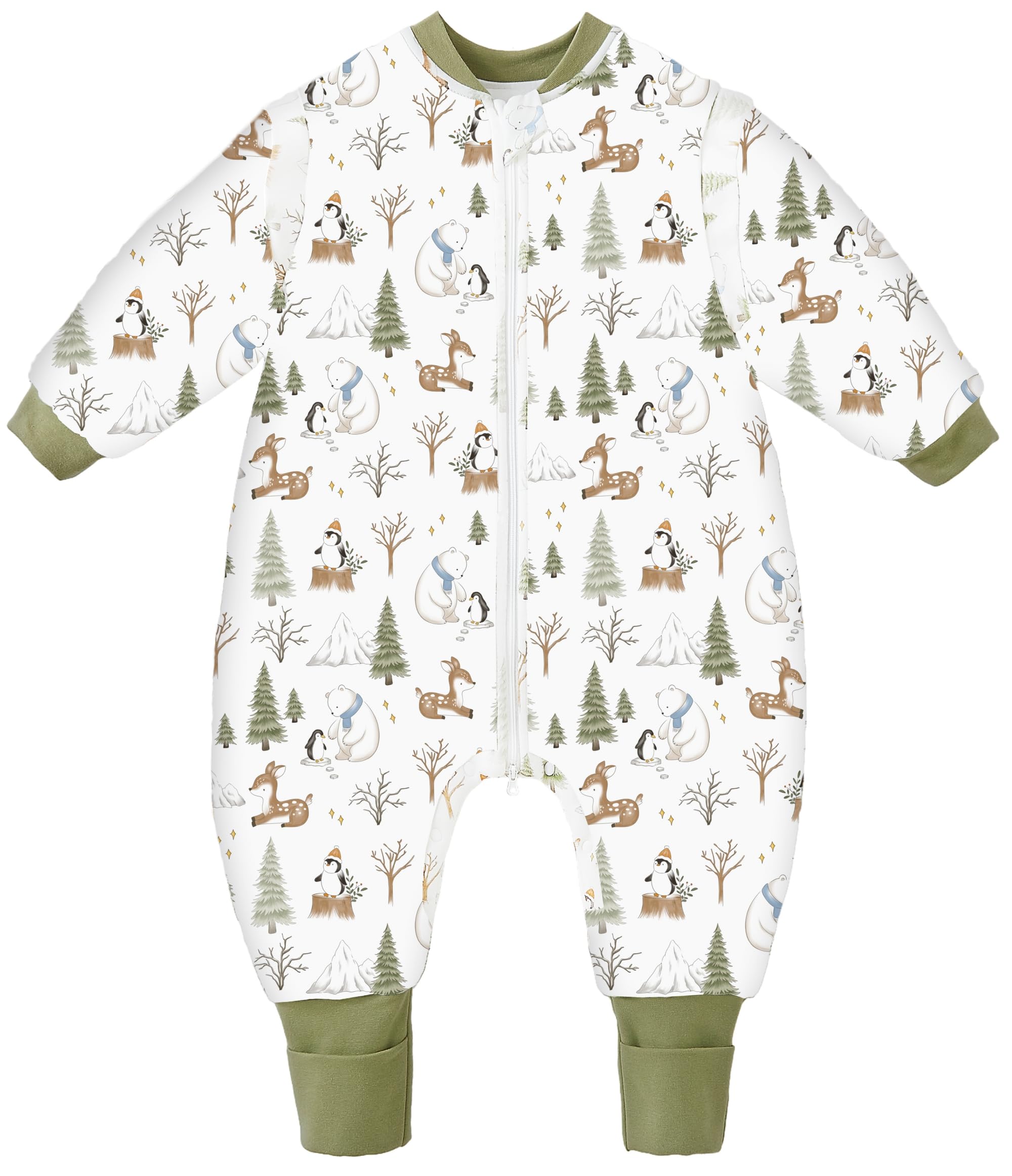 Chilsuessy Baby Winterschlafsack Schlafsack mit Füßen Warm Kinder Ganzjahres Winter Schlafsack Schlafanzug für Jungen Mädchen,abnehmbar Ärmel, Winter Forest/2.5 Tog, 100/Baby Höhe 110-120cm