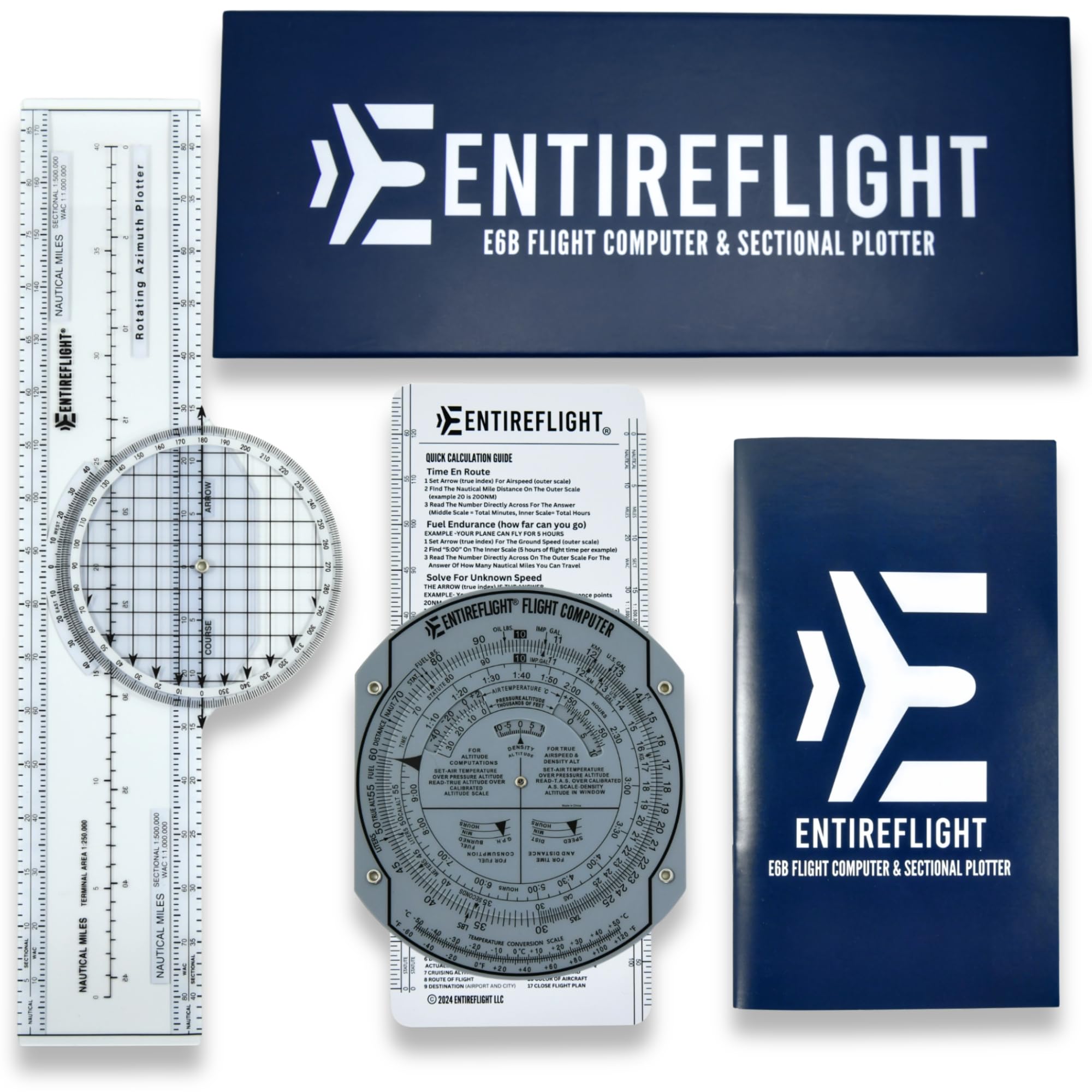 EntireFlight - E6B Flight Computer, Aviation Plotter, & Manual Box Set - Essential Pilot Accessories And Aviation Tools For Your Flight Bag - Use With IFR VFR Sectional Charts - Premium Aviation Tools