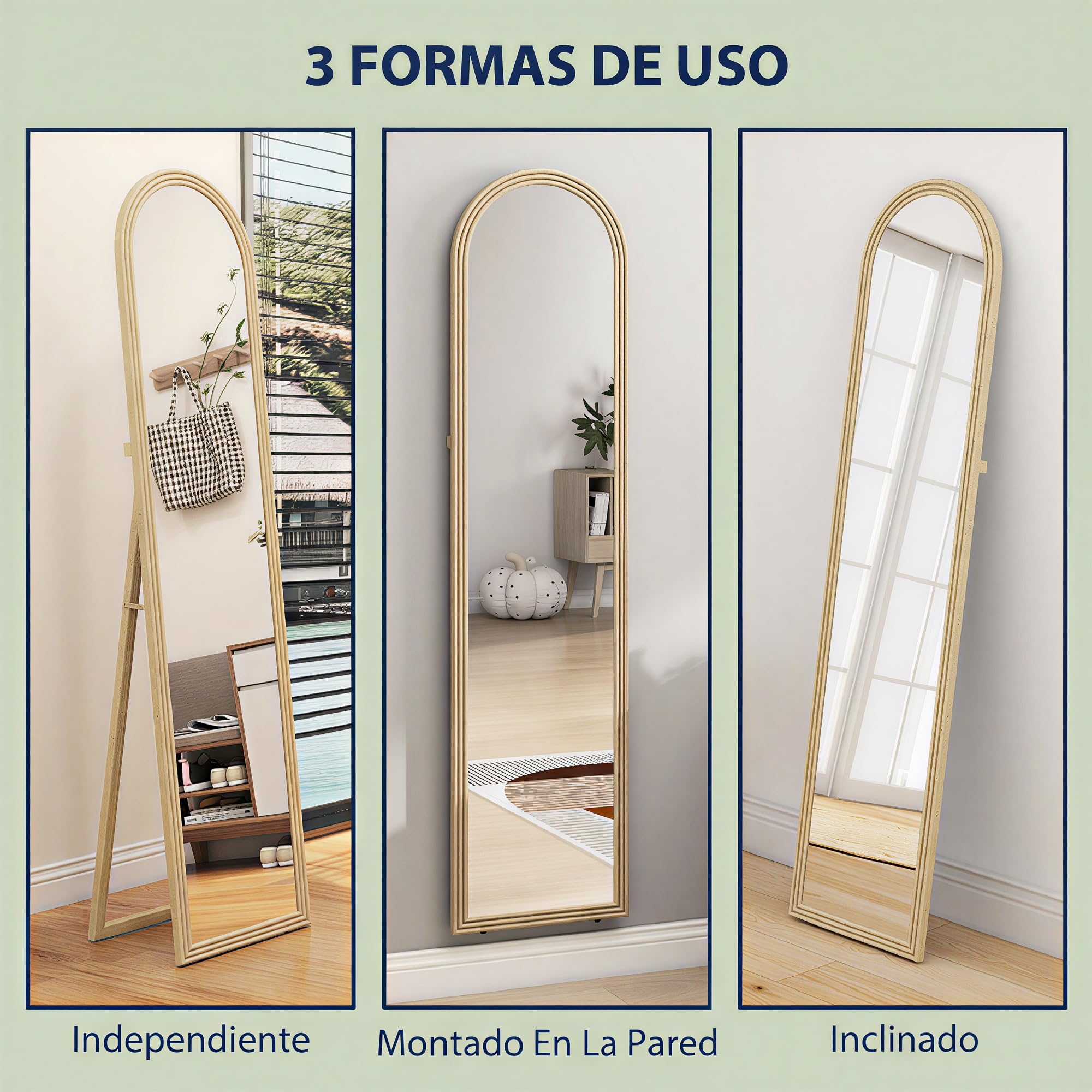 HOMCOM Espejo de Pie Cuerpo Entero 160x40 cm con Marco Efecto Piedra, Espejo de Pared Rectangular para Colgar o Apoyar, 2 Modos de Uso, para Dormitorio, Salón y Entrada, Beige