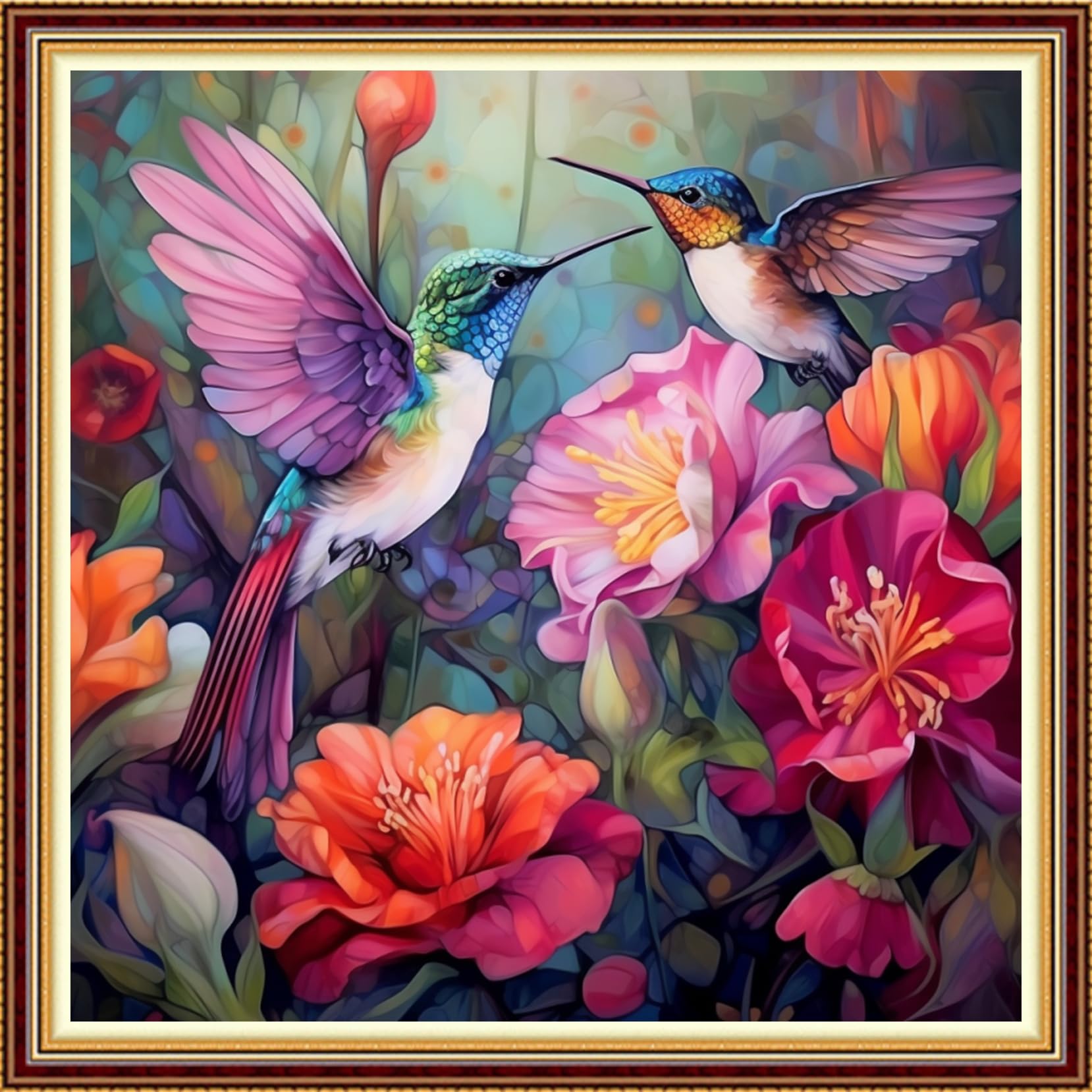 Fanxvivy Stamped Counted Cross Stitch Kits for Adults Printed Cross-Stitch Patterns 11CT Stamped or Counted Cross Stitching Embroidery Kit Needlepoint Kits-Hummingbird Flowers 18x18 inch
