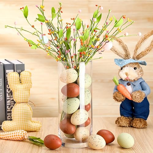 Miniatura 4 de SiliFine 18 huevos moteados de Pascua de 2.4 pulgadas, huevos moteados de plástico y relleno de jarrón, huevos de gallina sintéticos para