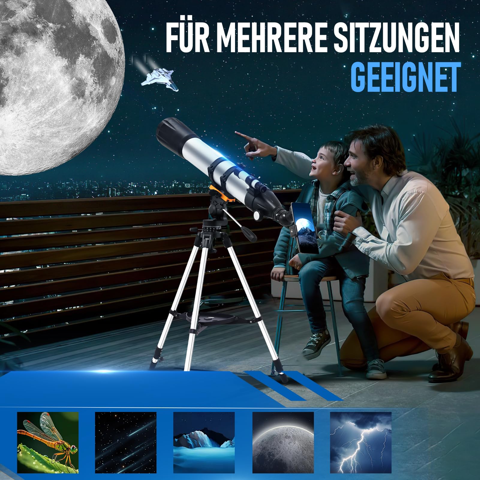 Telescopio astronómico para adultos, apertura de 90 mm, 900 mm, con visor de telescopio, para principiantes y niños, trípode astronómico