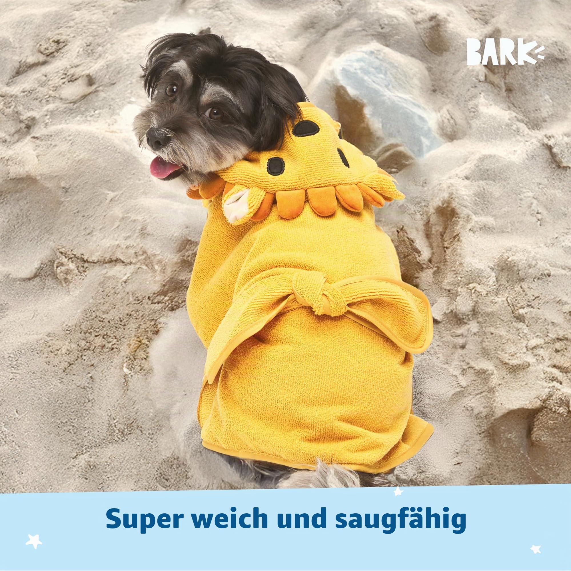 BarkBox Hunde-Bademantel-Handtuch – leicht, super süß, schnell trocknend – Löwe (Größe S)