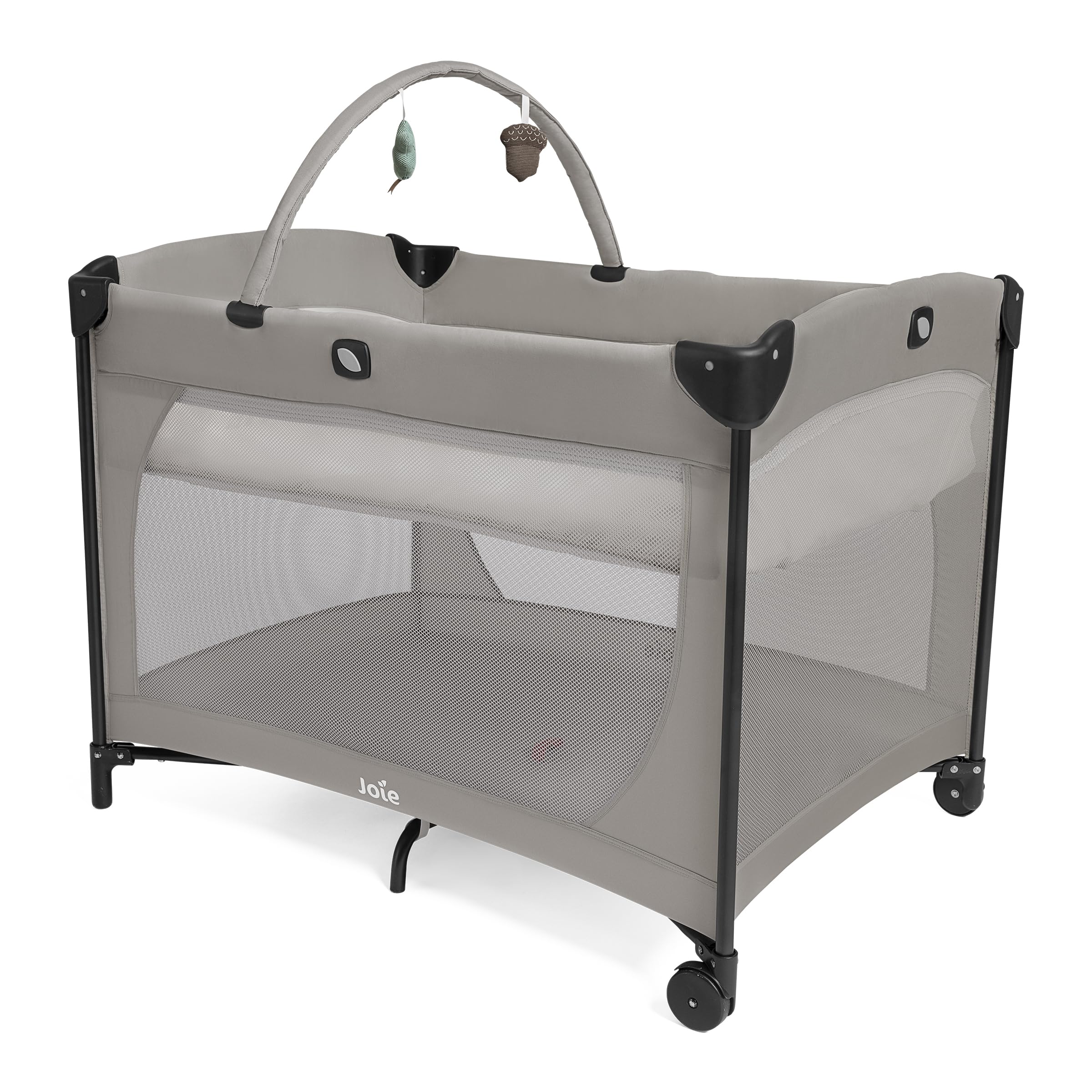 Joie Pecan Play Playard with Full-Size Bassinet & Toy Bar | Full-size zip-on bassinet, de…