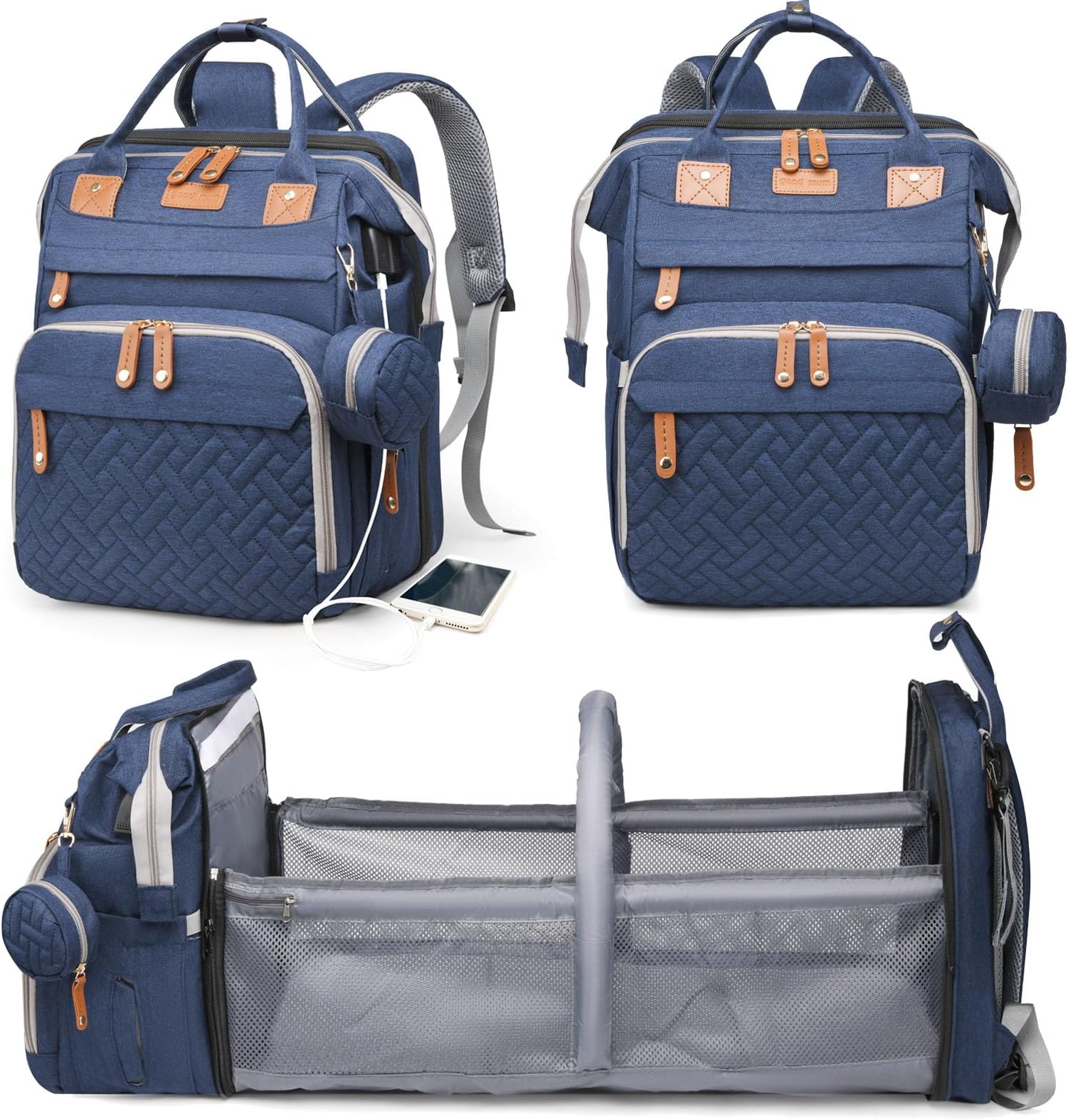 Astro alan Baby Diaper Bags with Changing Station, Waterproof Diaper Bag Backpack for Moms Dads with USB Charging Port, Baby Shower Gifts, Large Capacity diaper backpack, Blue