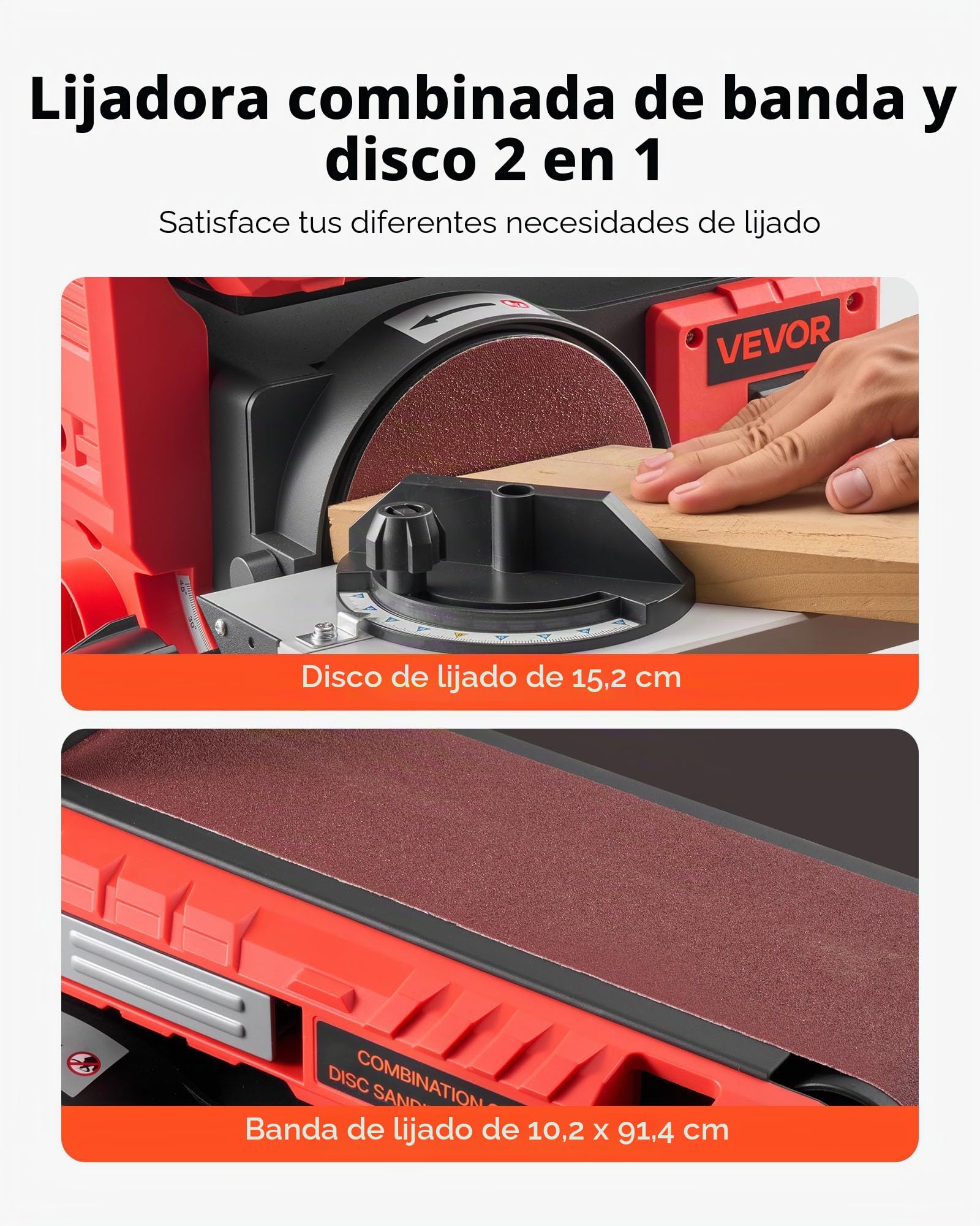 VEVOR Lijadora de Banda y Disco 400 W, con Disco 152,4 mm y Banda 101,6 x 914,4 mm, Mesa de Trabajo Ajustable de 0 a 45° y Puerto de Extracción de Polvo para Carpintería y Afilado de Cuchillos