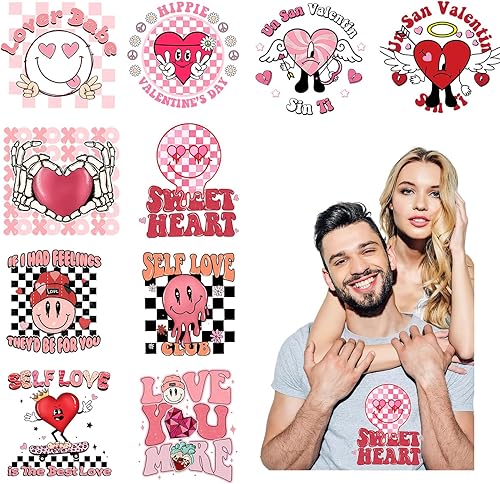 10 hojas de transferencia para planchar para ropa para el día de San Valentín, calcomanías de vinilo de transferencia de calor para el día de San