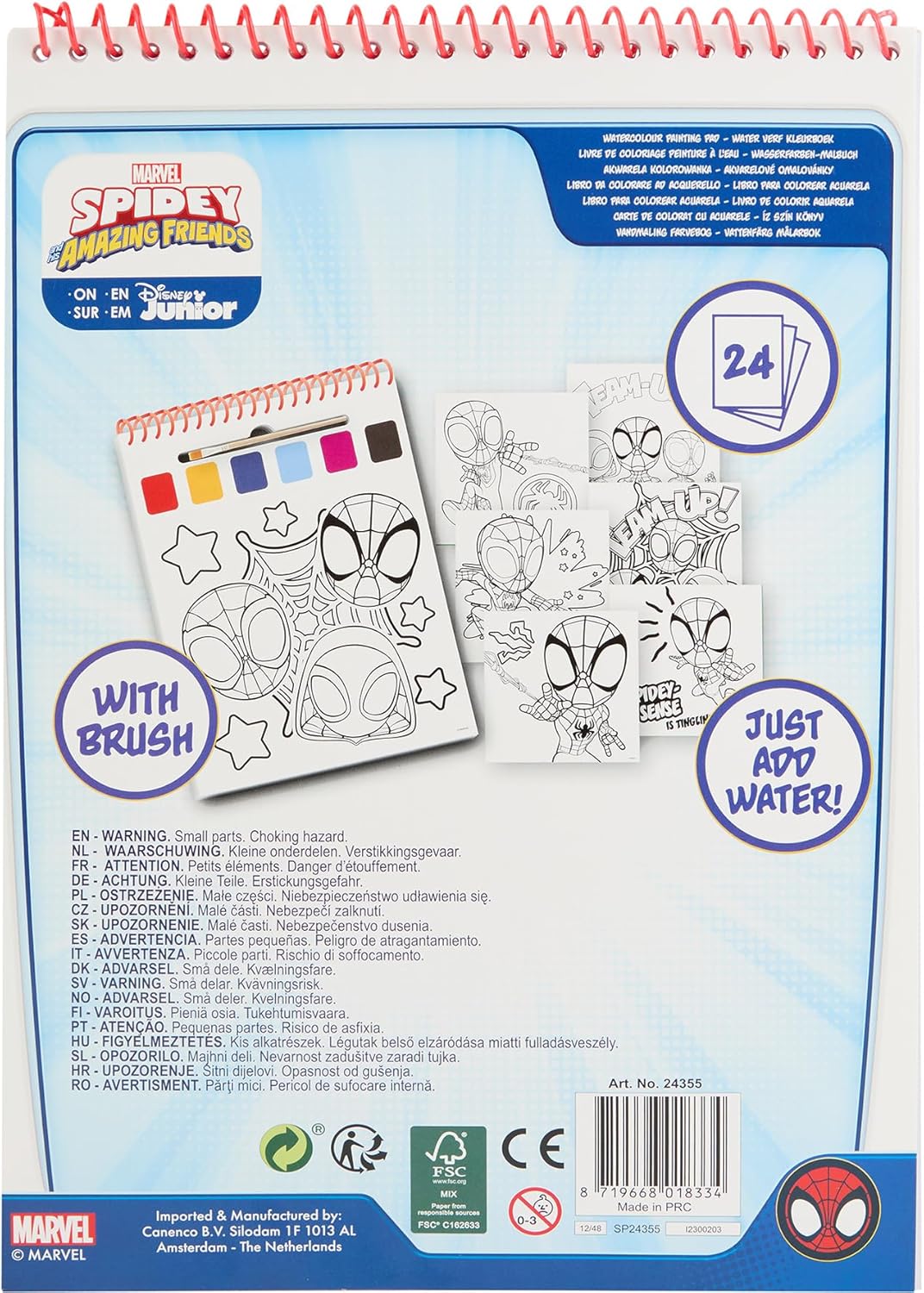 Disney Junior Spidey and Friends - Water Colouring Book with Brush - 24 Paint with Water Pages - Creative Fun for Kids Age 3+ (SP24355)