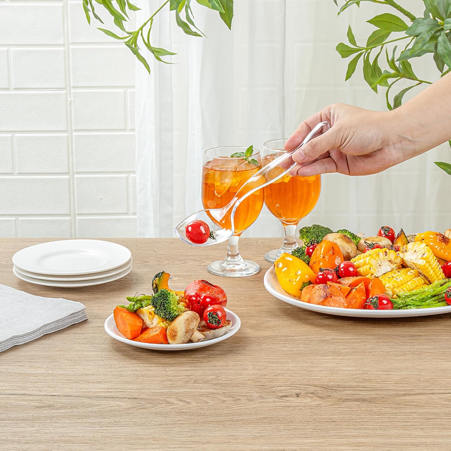 Restaurantware-Cater Tek 8 Inch Serving Spoons, 100 Disposable Spoons For Catering - Ergonomic Handle, Heavy-Duty, Clear Plastic Food Spoon, Elegant, For Weddings, Buffets, Or Catering Events