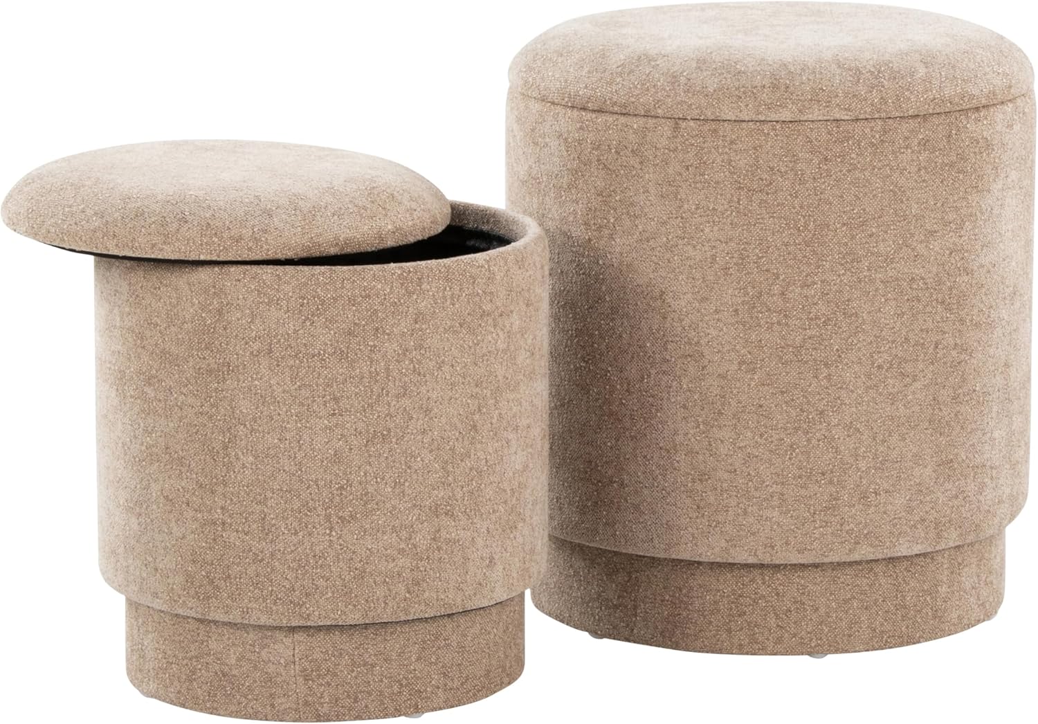 LumiSource Marla Upholstered Contemporary Ottoman Set in Fabric, Ottoman with Storage, Ottoman Foot Rest, Foot Stool Ottoman - Set of 2 Includes Large Ottoman and Small Ottoman (Brown), OT2-MARLAUP