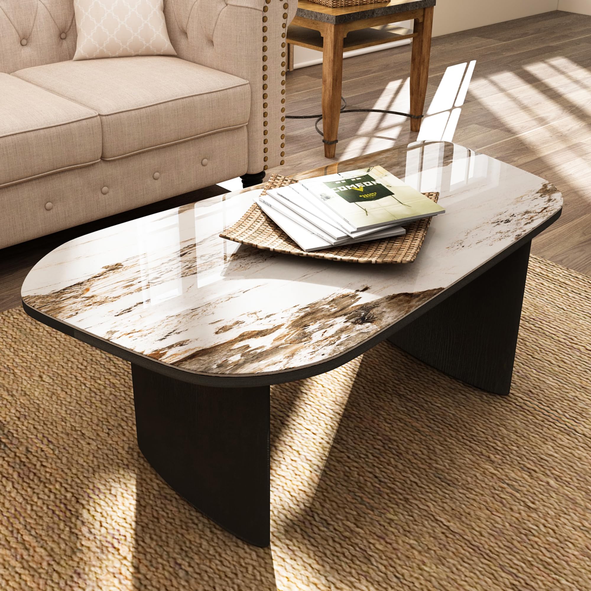 ★期間限定価格★T25 Stone modern table 韓国インテリア Amazon.com - Modern Dining Table, Black Sintered Stone Tabletop センターテーブル・ローテーブル