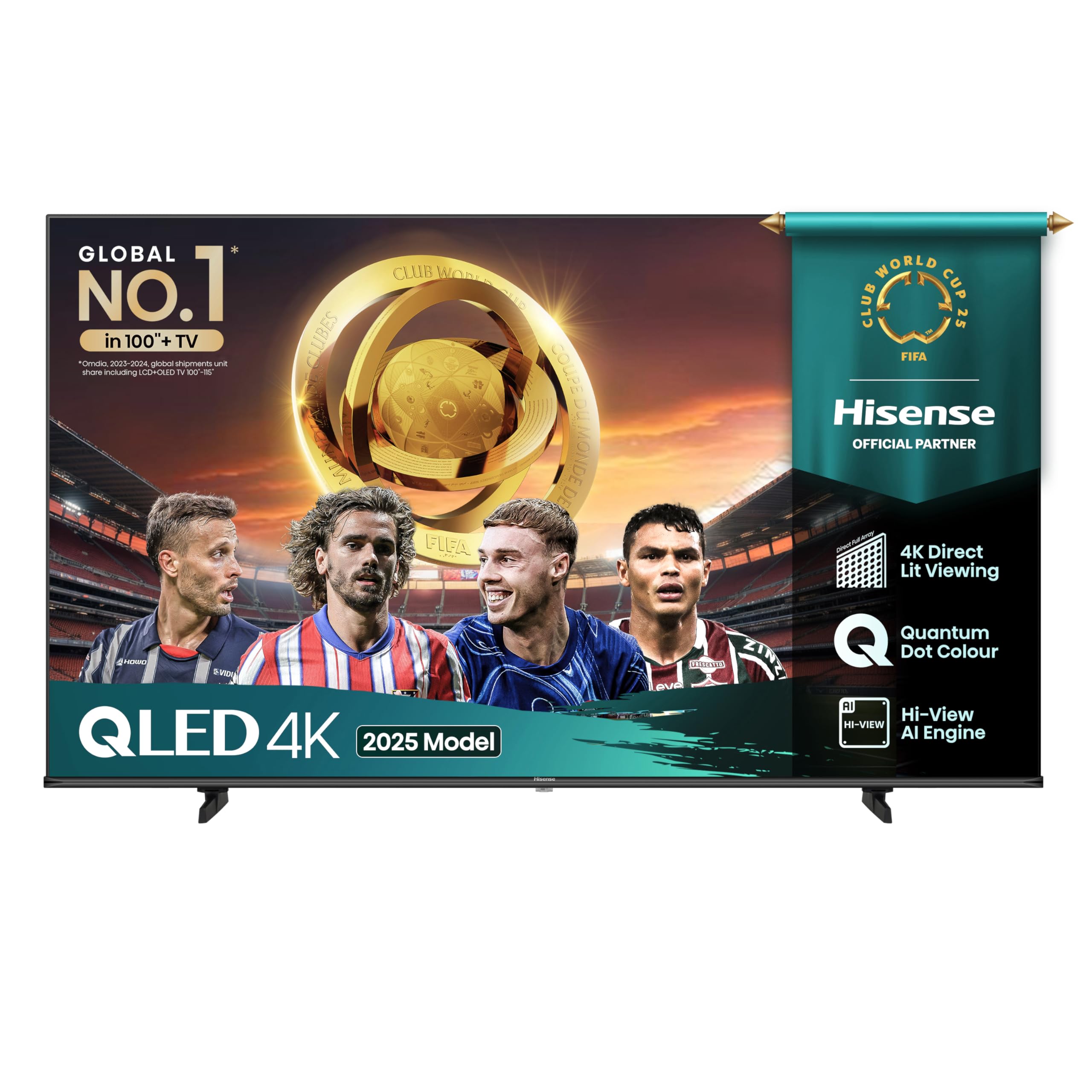 Hisense 75" 75E7QTUK QLED Smart AI TV - 4K Direct Lit Viewing, Quantum Dot Colour, Hi-View AI Engine, Dolby Vision, Dolby Atmos with Freely, Disney +, YouTube, Netflix