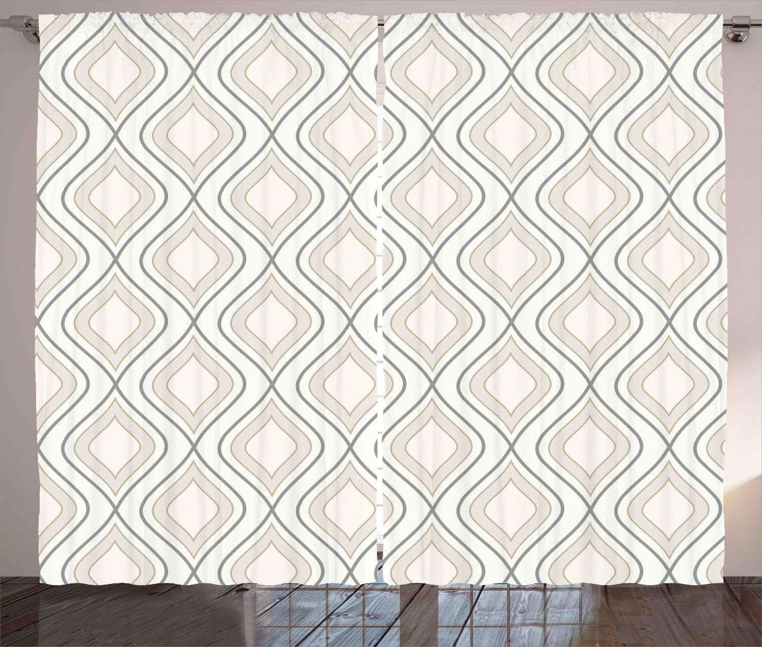 Ambesonne Ivory Curtains, Abstract Nostalgic Wavy Curved Pattern in 2 Toned Stripes Geometric Image, Living Room Bedroom Window Drapes 2 Panel Set, 108" X 63", Beige Tan