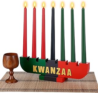 10 Pieces Kwanzaa Kinara Set 3 Red 3 Green 1 Black Kwanzaa Candles Wooden Kwanzaa Candle Holder Kwanzaa Celebration Decorations