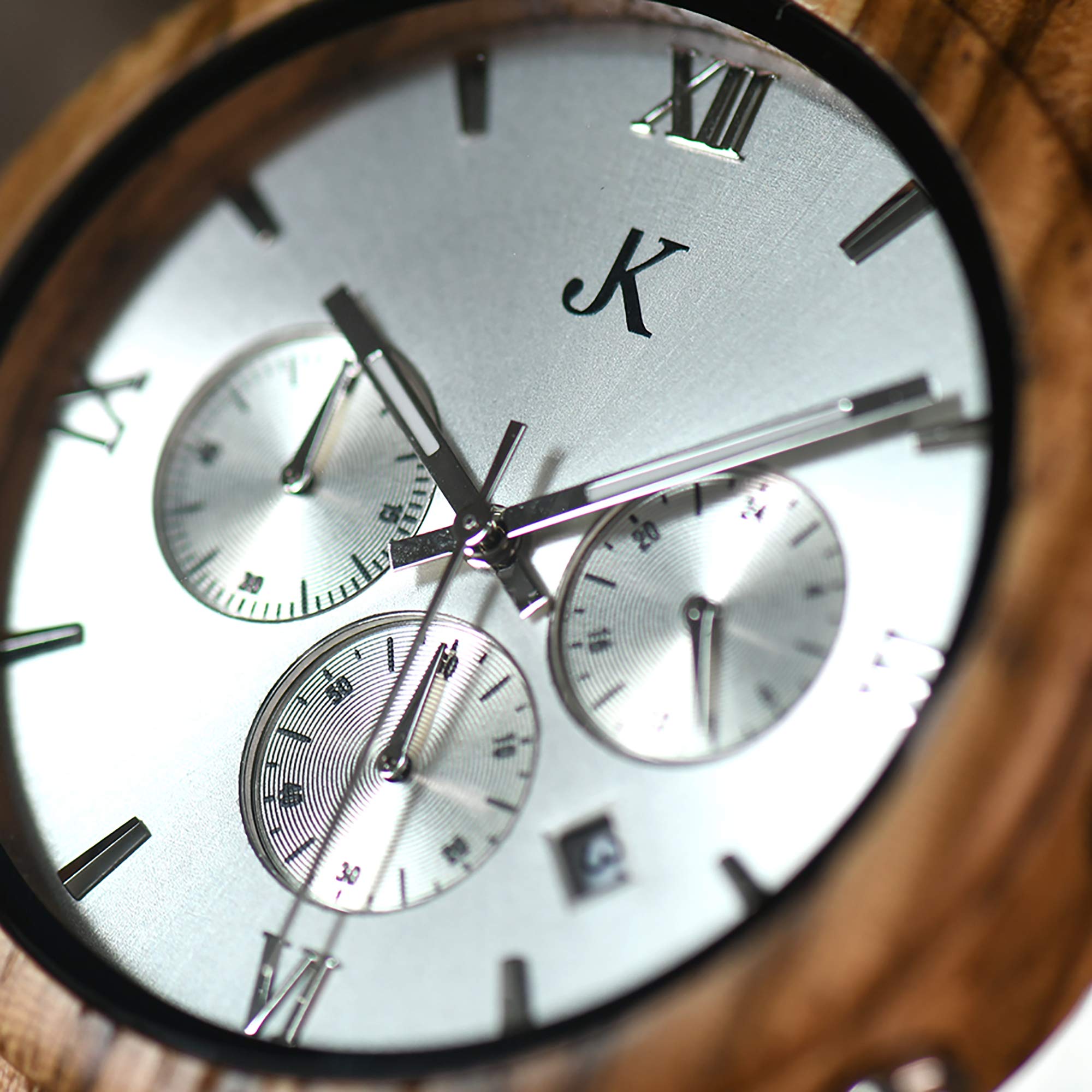 Kim Johanson Herren Holz-Edelstahl Armbanduhr *Air Force* in Hellbraun & Dunkelbraun Chronograph mit Einem Gliederarmband Handgefertigt Quarz Analog Uhr inkl. Geschenkbox