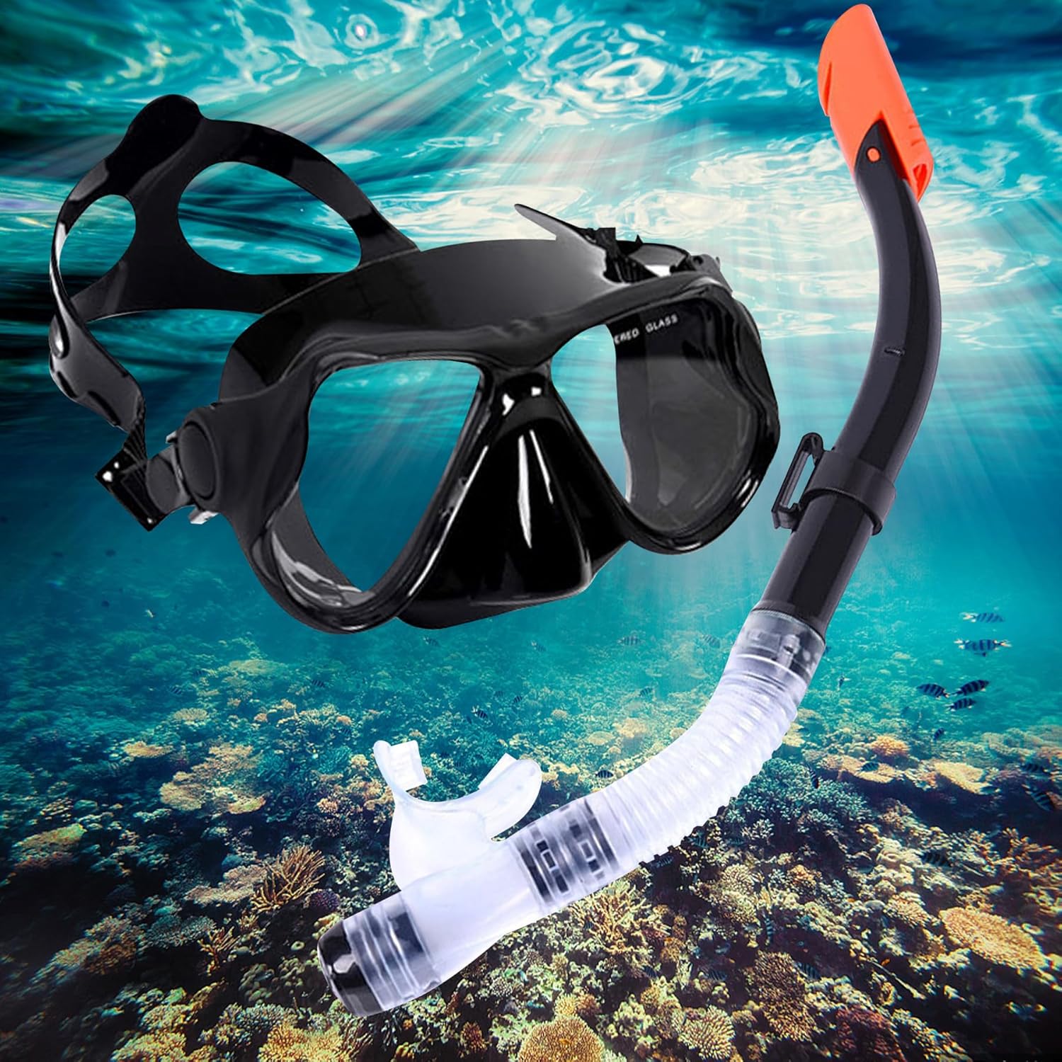 Adults Snorkel Mask Set, Dry Top Snorkeling Gear for