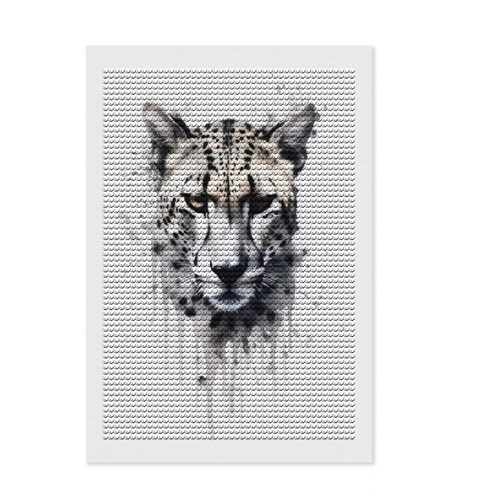 Junmoney Cheetah Beauty Black Ink Diamond Painting Set 8"x12", for Craft Lovers, Farmhouse Decor, Pleasing Wall Art Project, Christmas Gift