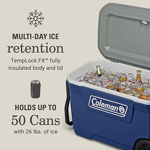 Miniatura 2 de Coleman Classic Series - Enfriador portátil aislado con ruedas, resistente a fugas, para exteriores, mantiene el hielo hasta 5 días, 62 cuartos de
