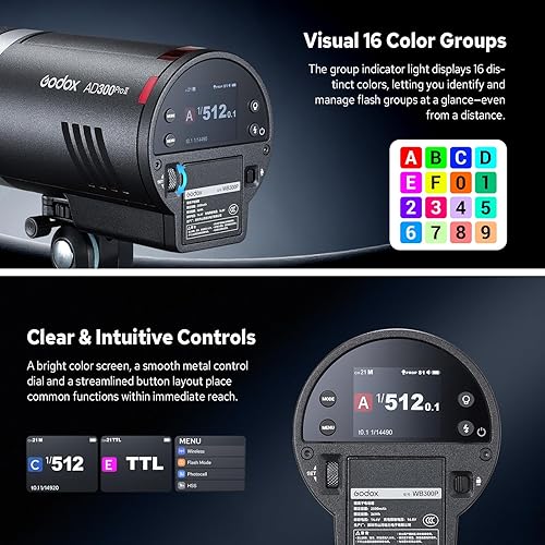 Vista 4 de GODOX AD300Pro II AD300 Pro II - Estroboscópico flash para exteriores, 2.4G 300Ws TTL HSS 1/8000s Monolight de flash portátil, 350 destellos