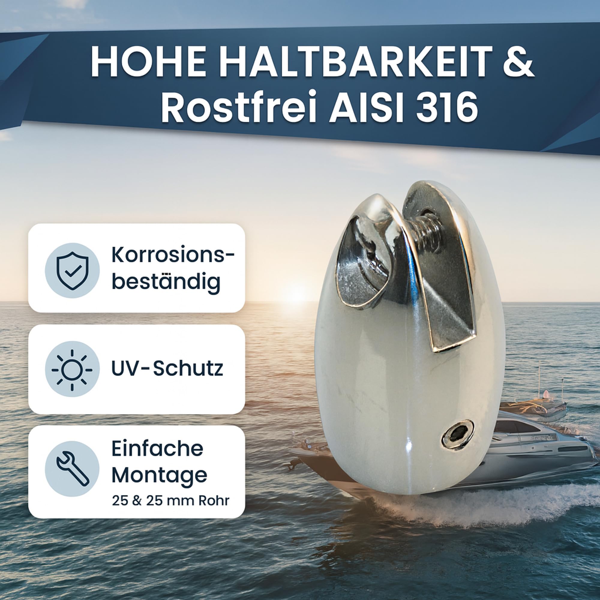 ARBO-INOX - Endkappe mit Gabel - Edelstahl A4 - für 22mm oder 25mm Rohr